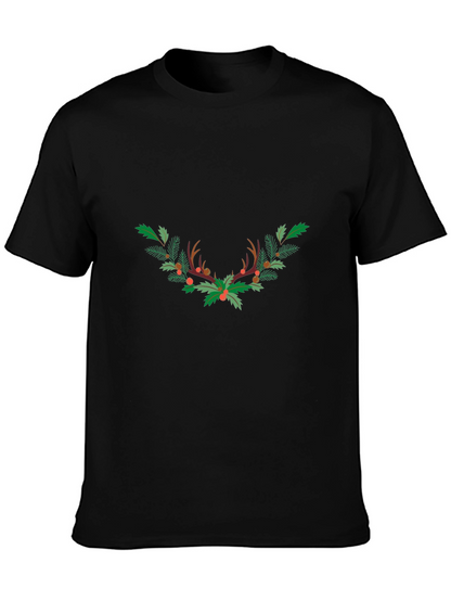 Festive Antler Wreath Graphic Tee - Black