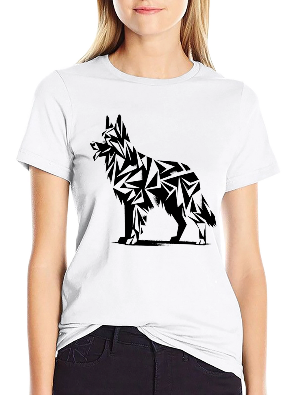 Geometric Dog Graphic Tee - Black Cotton