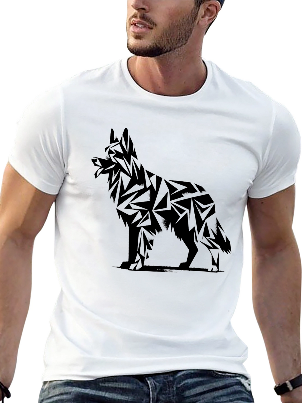 Geometric Dog Graphic Tee - Black Cotton