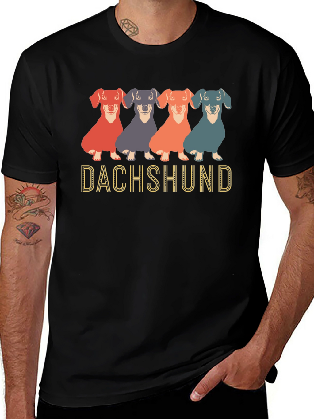 Dachshund Dog Graphic Print Crew Neck T-Shirt