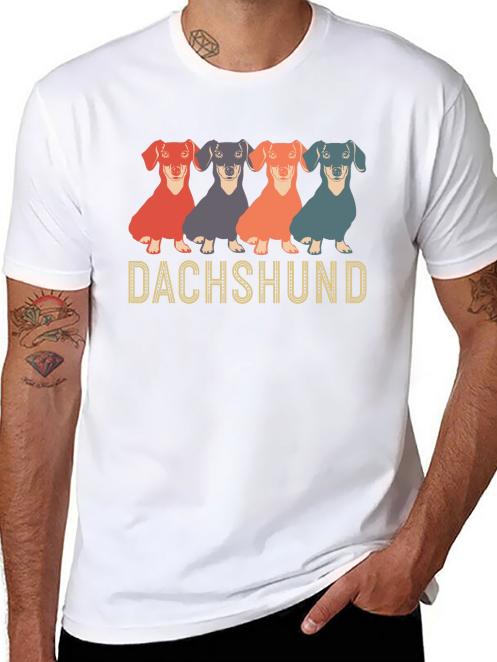 Dachshund Dog Graphic Print Crew Neck T-Shirt