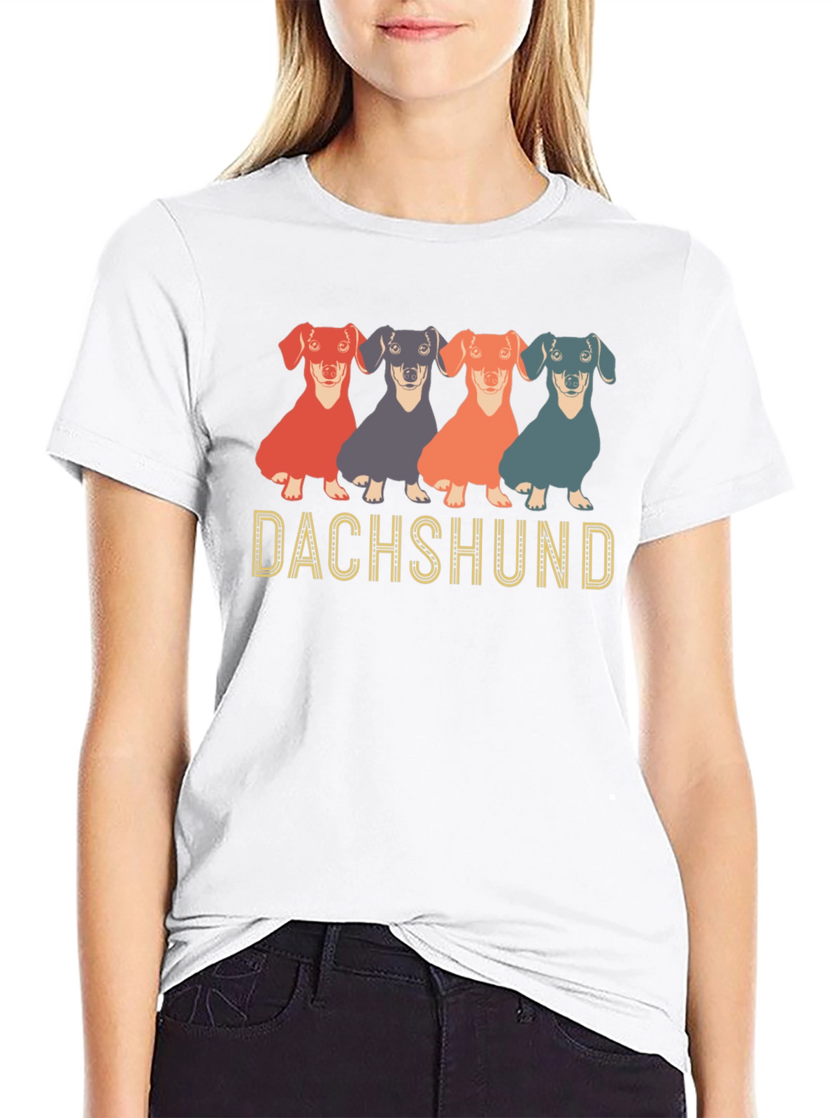 Dachshund Dog Graphic Print Crew Neck T-Shirt