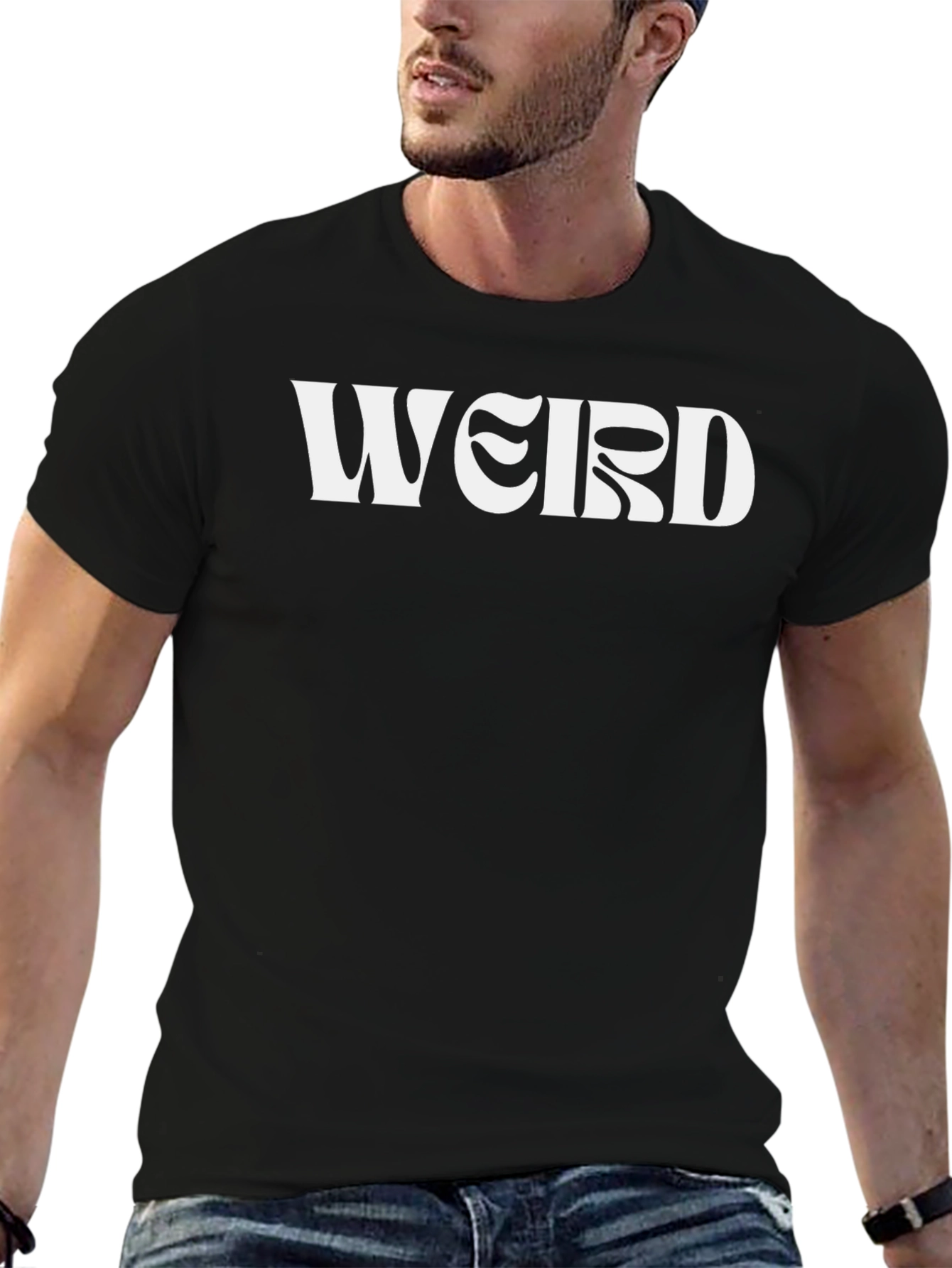 Weird Graphic Tee - Black Cotton Blend T-Shirt