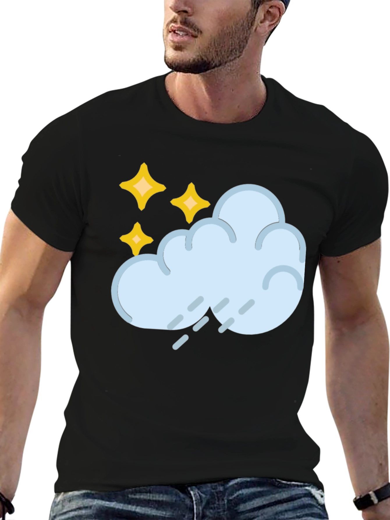 Rain Cloud & Stars Graphic Black T-Shirt