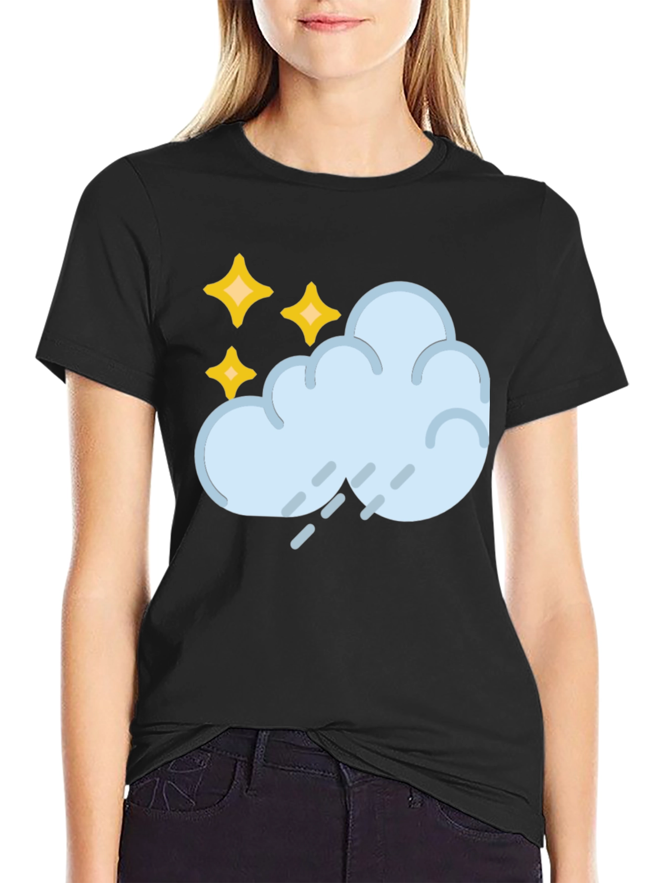 Rain Cloud & Stars Graphic Black T-Shirt