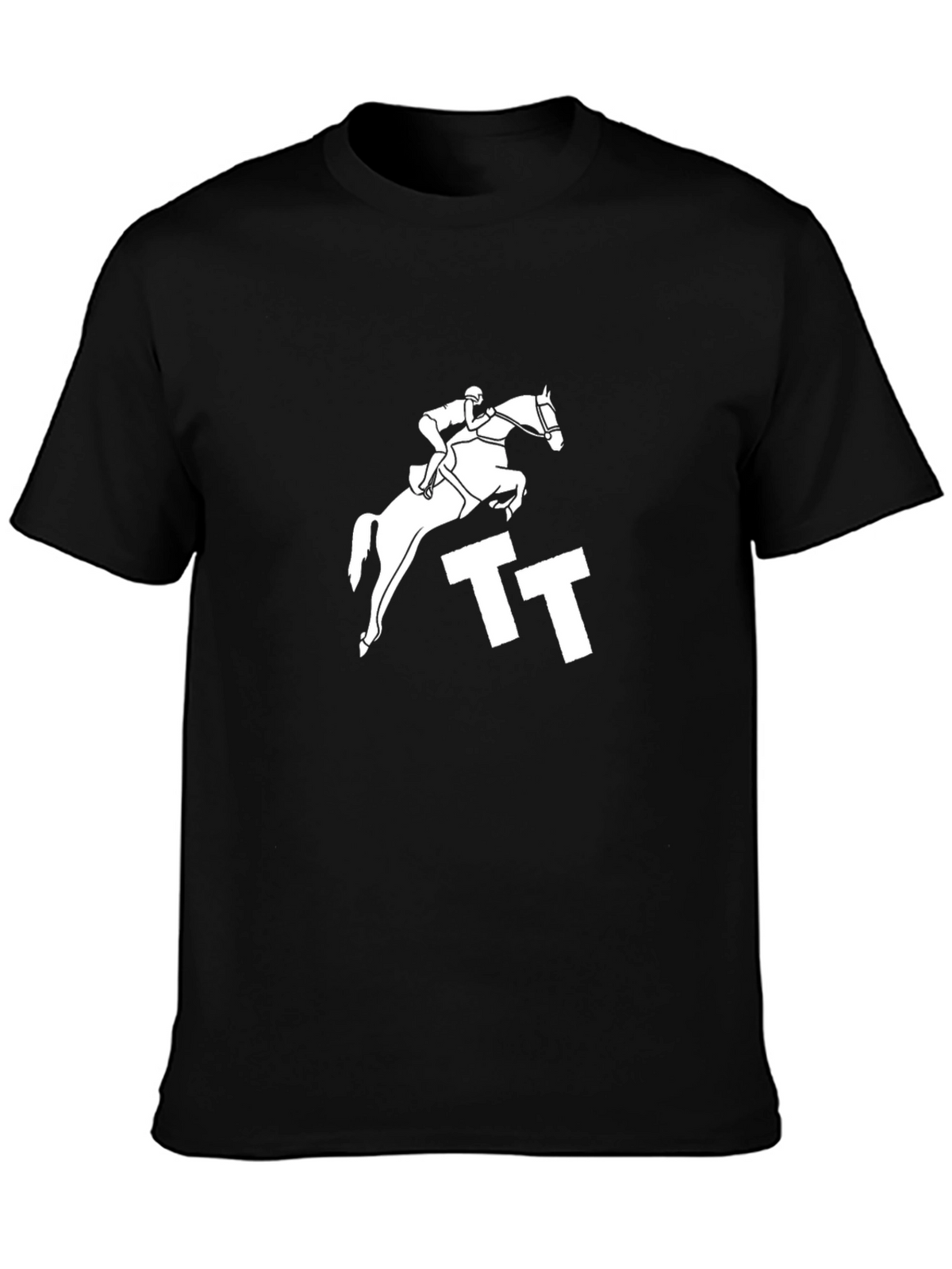 Equestrian Jump Tee - Black Cotton Graphic T-Shirt
