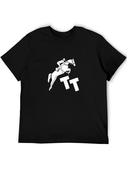 Equestrian Jump Tee - Black Cotton Graphic T-Shirt