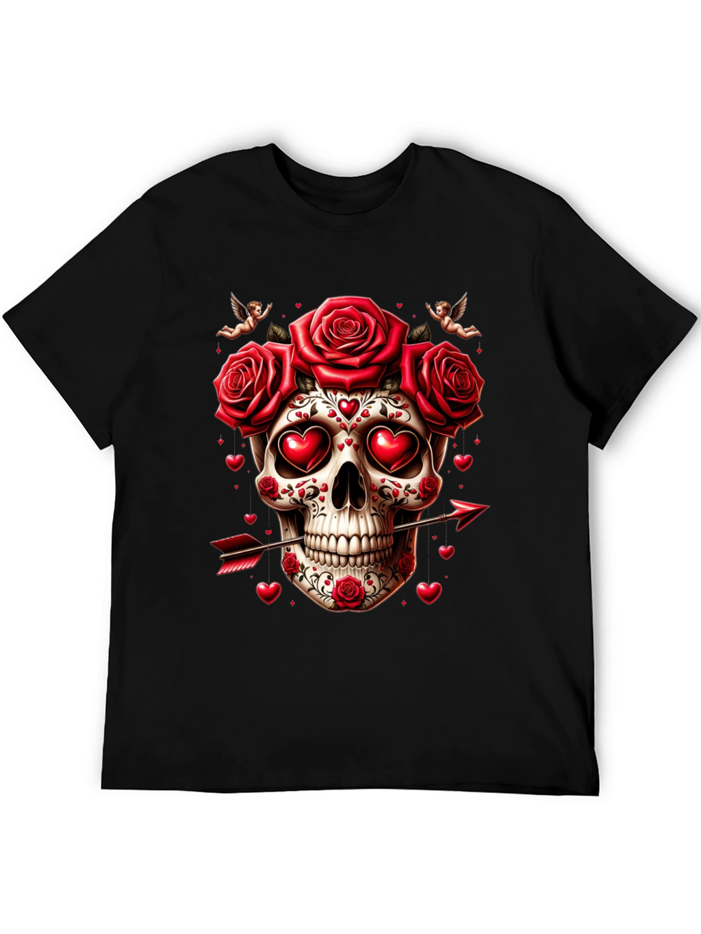 Skull Roses Hearts Arrow Valentines Day T-Shirt