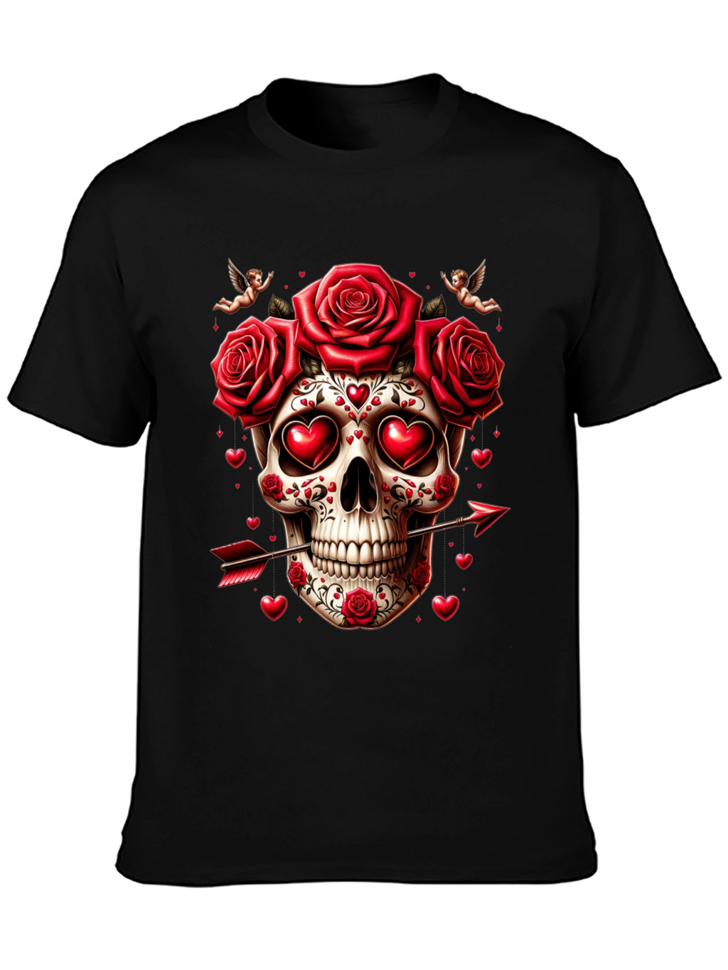 Skull Roses Hearts Arrow Valentines Day T-Shirt