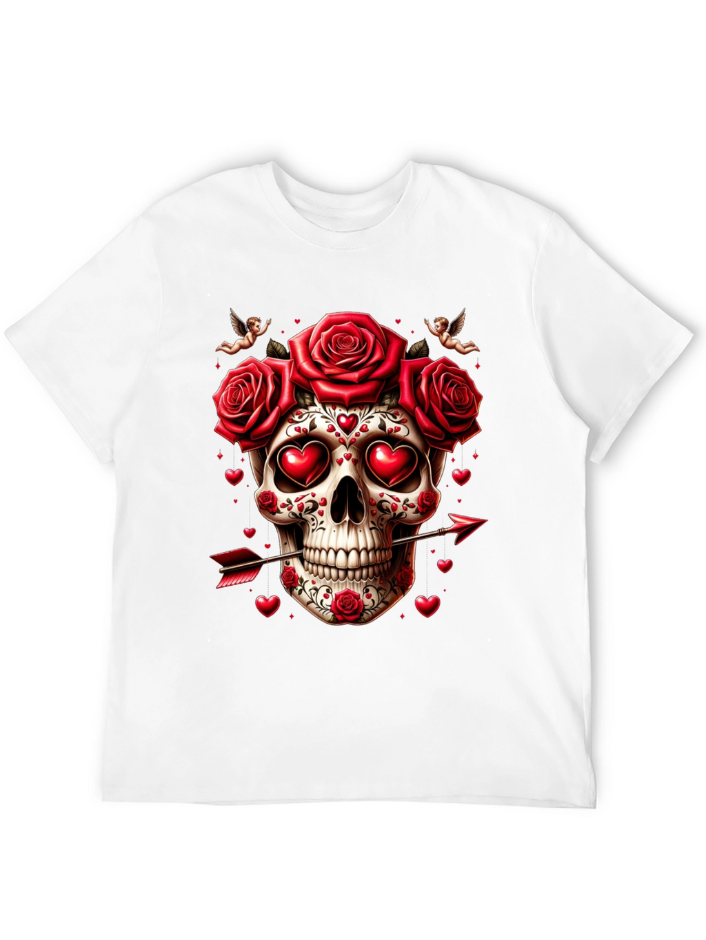 Skull Roses Hearts Arrow Valentines Day T-Shirt