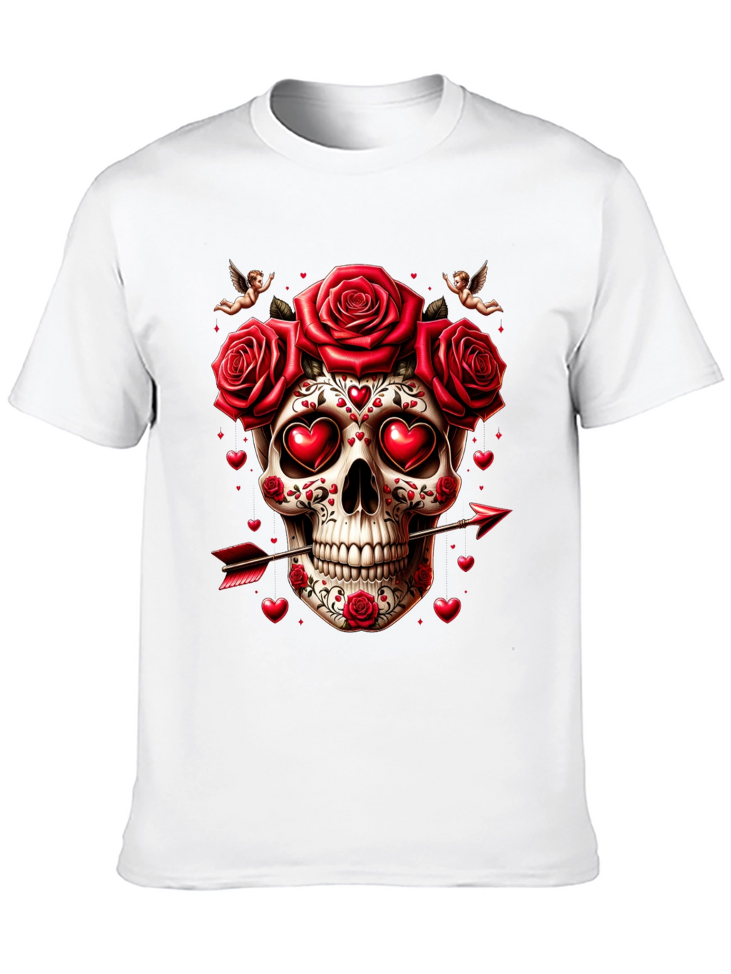 Skull Roses Hearts Arrow Valentines Day T-Shirt