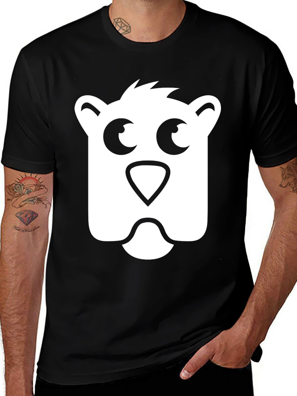 Bear Face Graphic Tee - Black Cotton T-Shirt