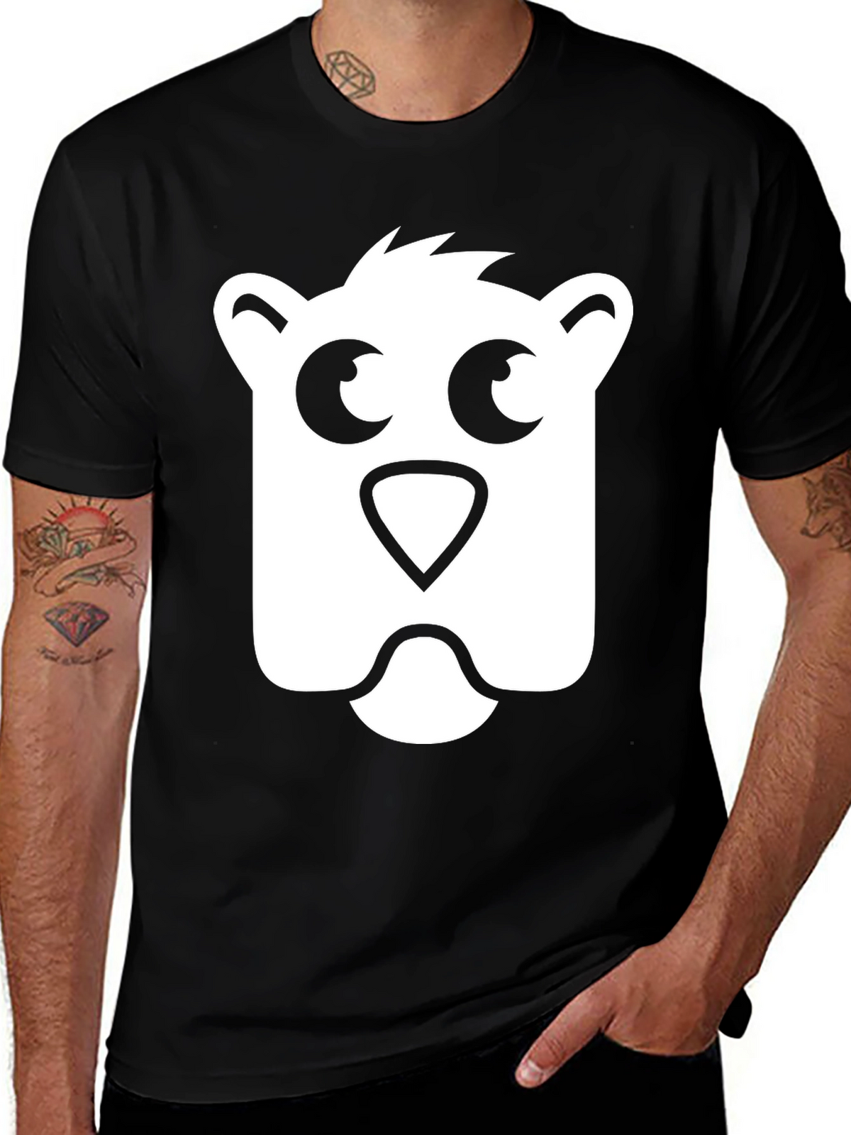 Bear Face Graphic Tee - Black Cotton T-Shirt