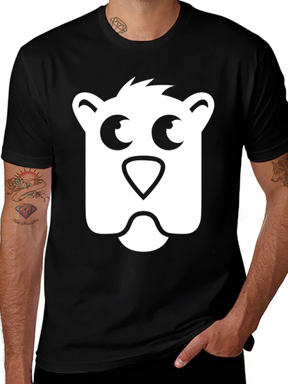 Bear Face Graphic Tee - Black Cotton T-Shirt
