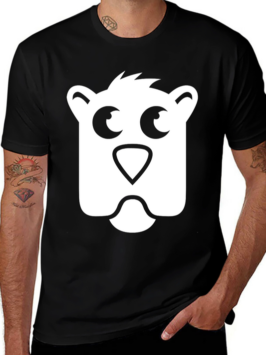 Bear Face Graphic Tee - Black Cotton T-Shirt