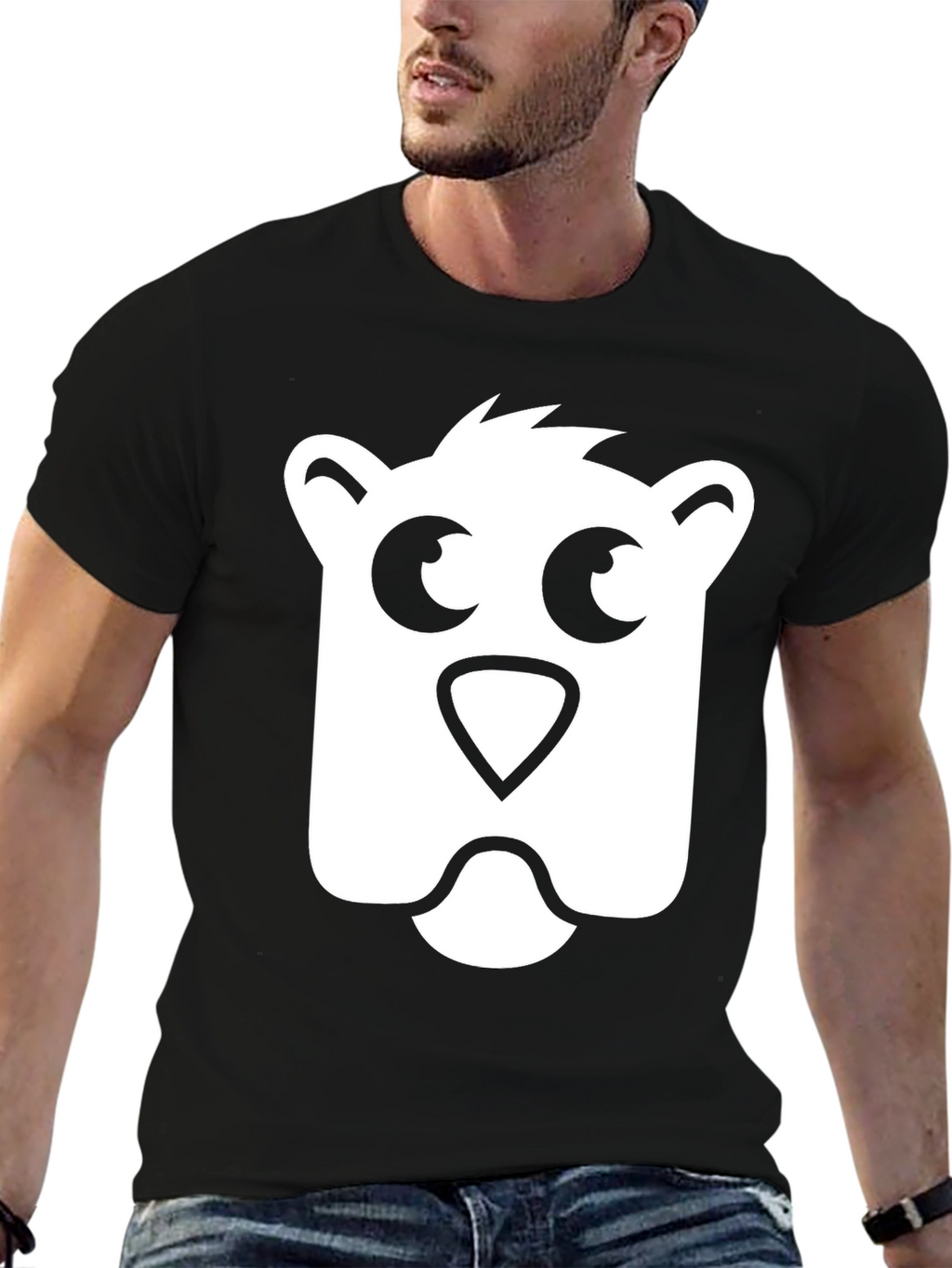 Bear Face Graphic Tee - Black Cotton T-Shirt