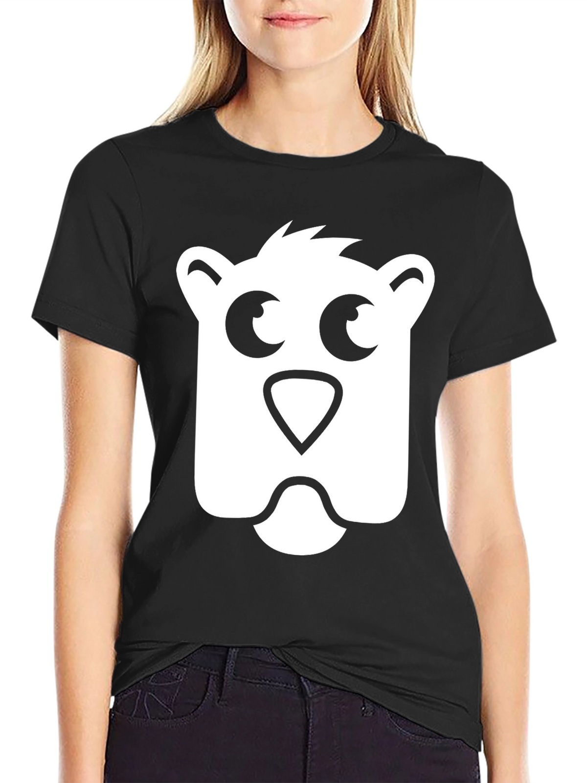 Bear Face Graphic Tee - Black Cotton T-Shirt