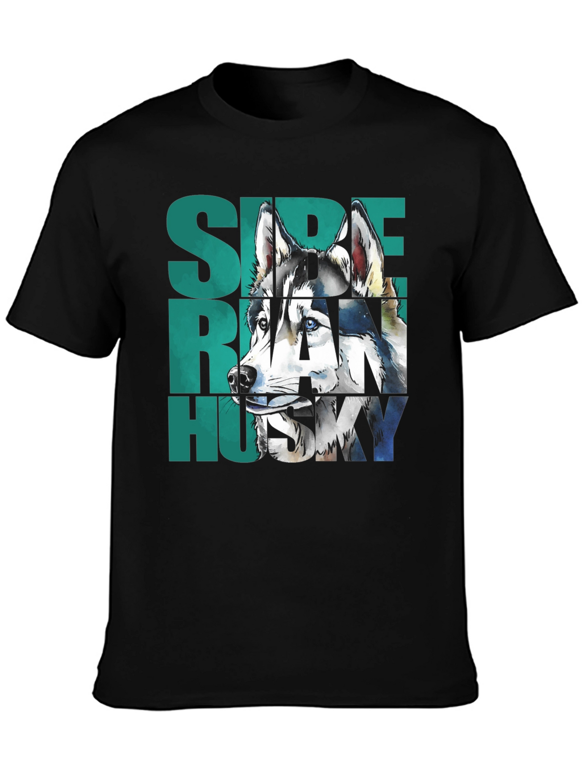 Siberian Husky Graphic Print Black T-Shirt