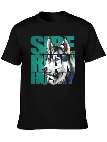 Siberian Husky Graphic Print Black T-Shirt