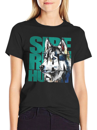 Siberian Husky Graphic Print Black T-Shirt