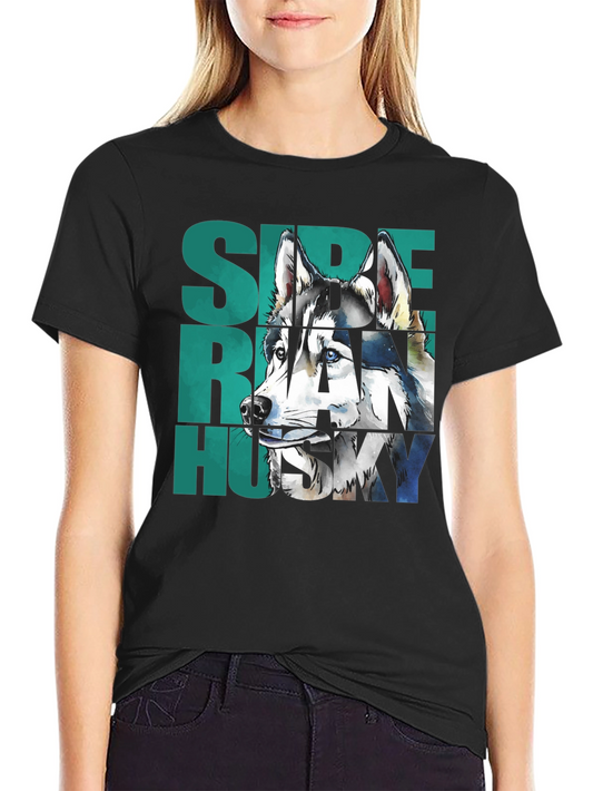Siberian Husky Graphic Print Black T-Shirt