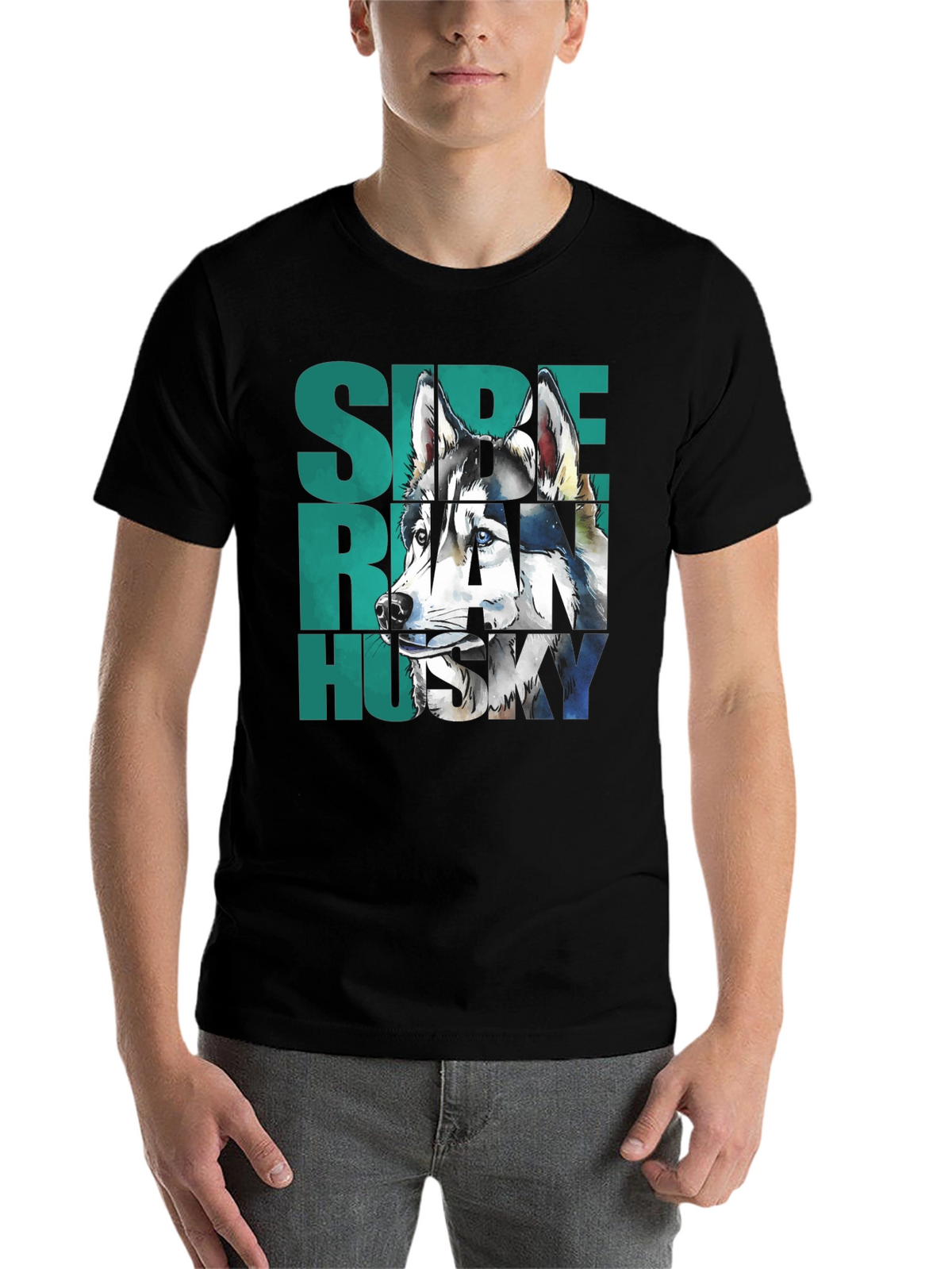Siberian Husky Graphic Print Black T-Shirt