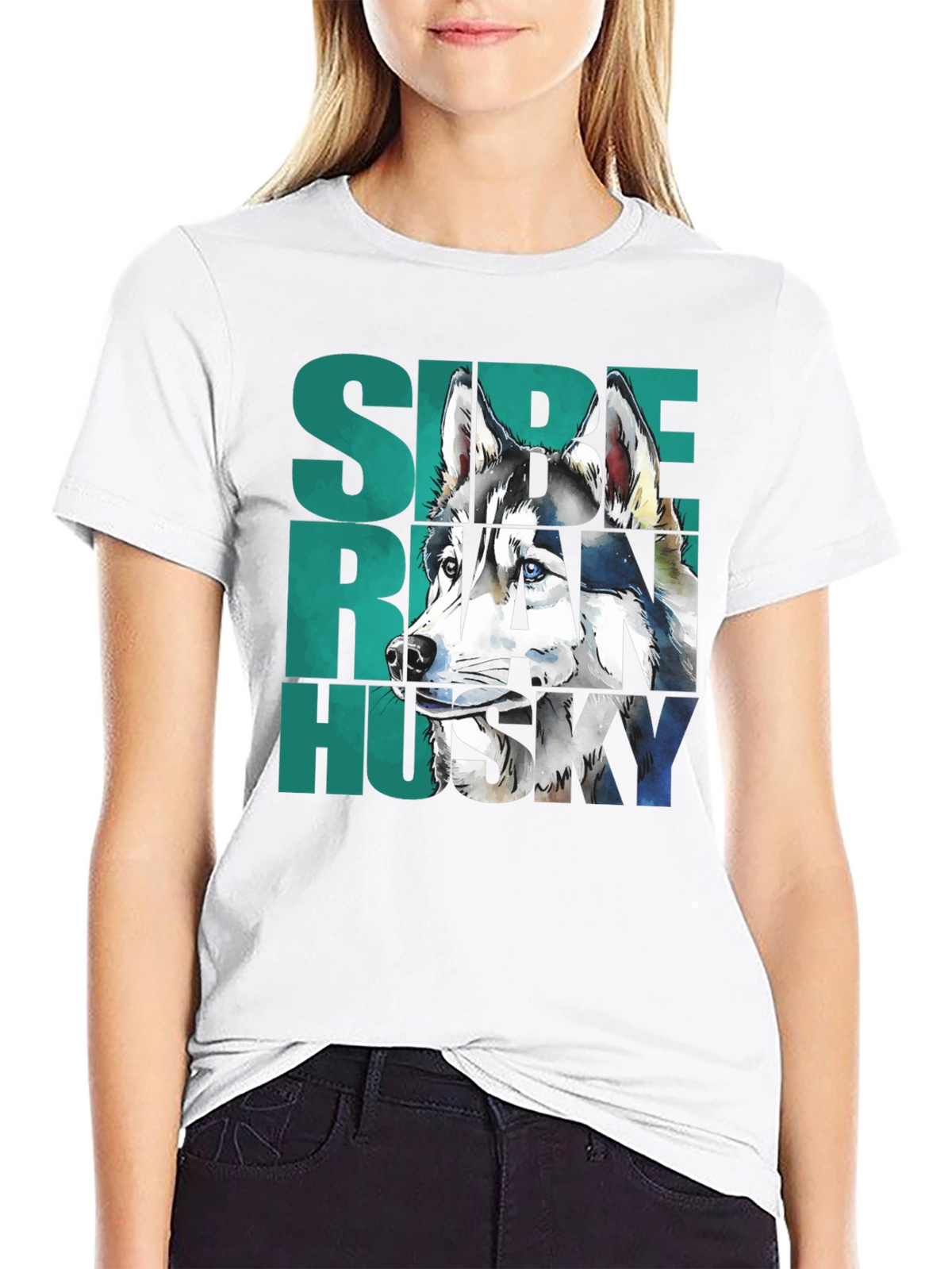 Siberian Husky Graphic Print Black T-Shirt