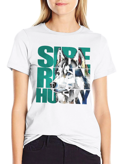 Siberian Husky Graphic Print Black T-Shirt
