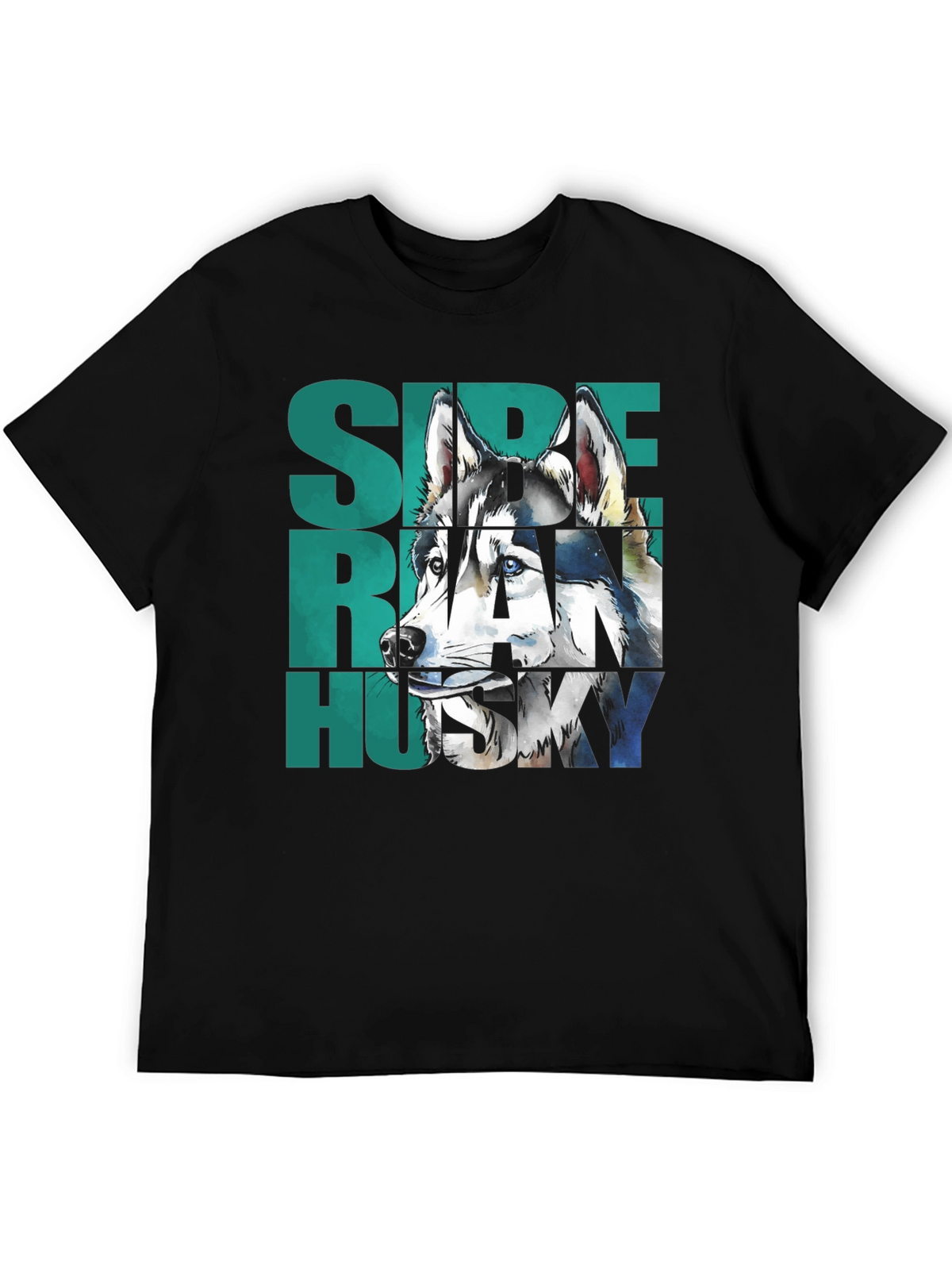 Siberian Husky Graphic Print Black T-Shirt