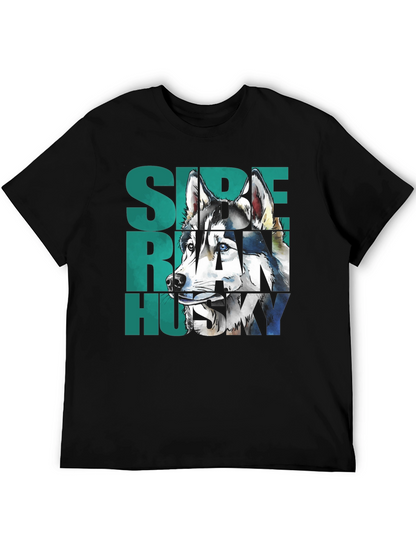 Siberian Husky Graphic Print Black T-Shirt
