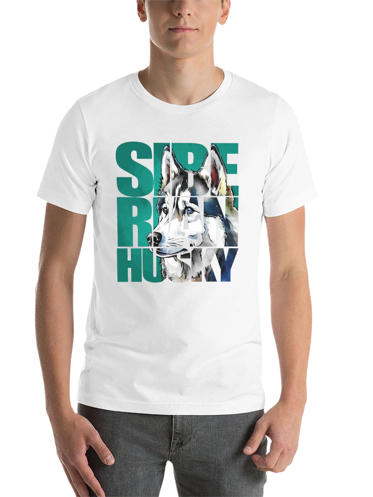Siberian Husky Graphic Print Black T-Shirt