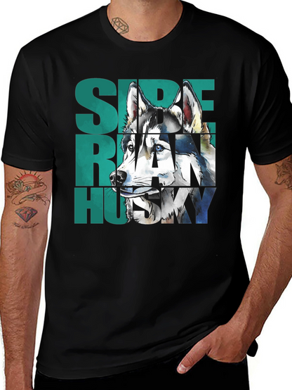 Siberian Husky Graphic Print Black T-Shirt