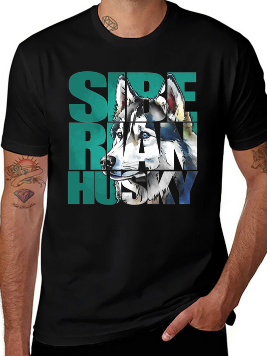 Siberian Husky Graphic Print Black T-Shirt