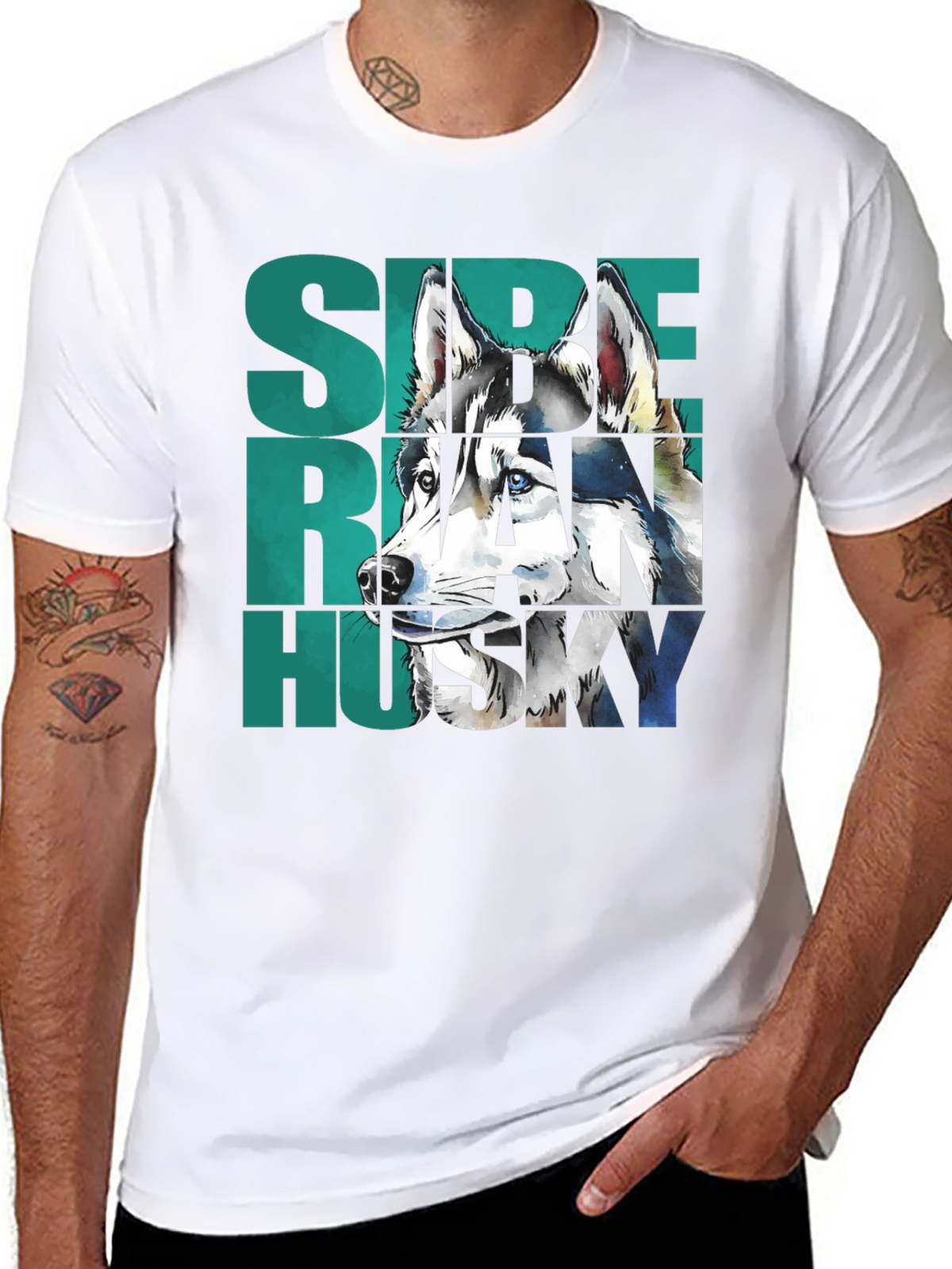 Siberian Husky Graphic Print Black T-Shirt