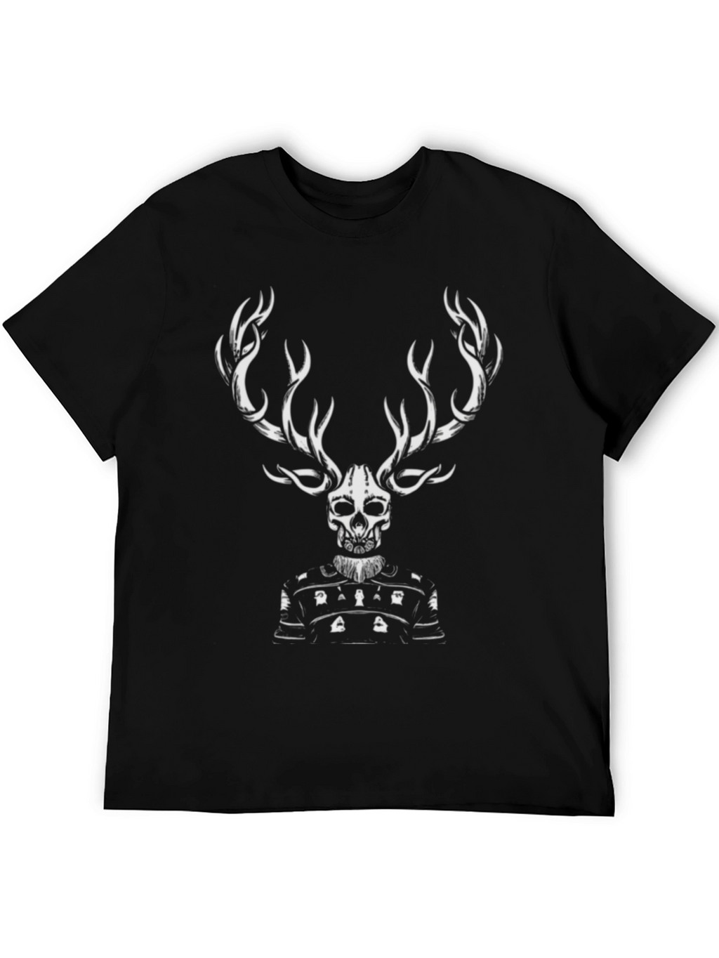 Skull Deer Graphic Tee - Black Cotton T-Shirt