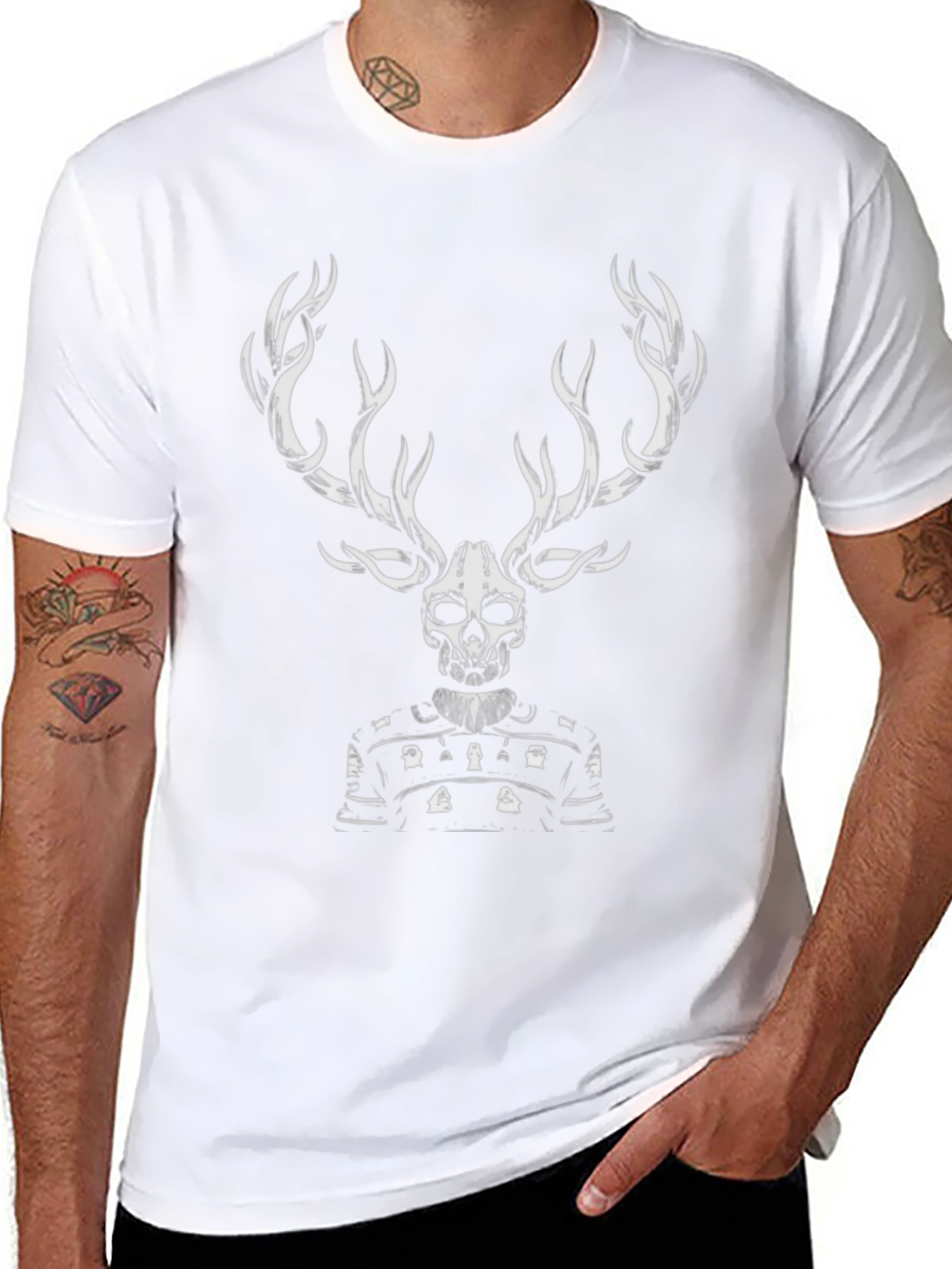Skull Deer Graphic Tee - Black Cotton T-Shirt