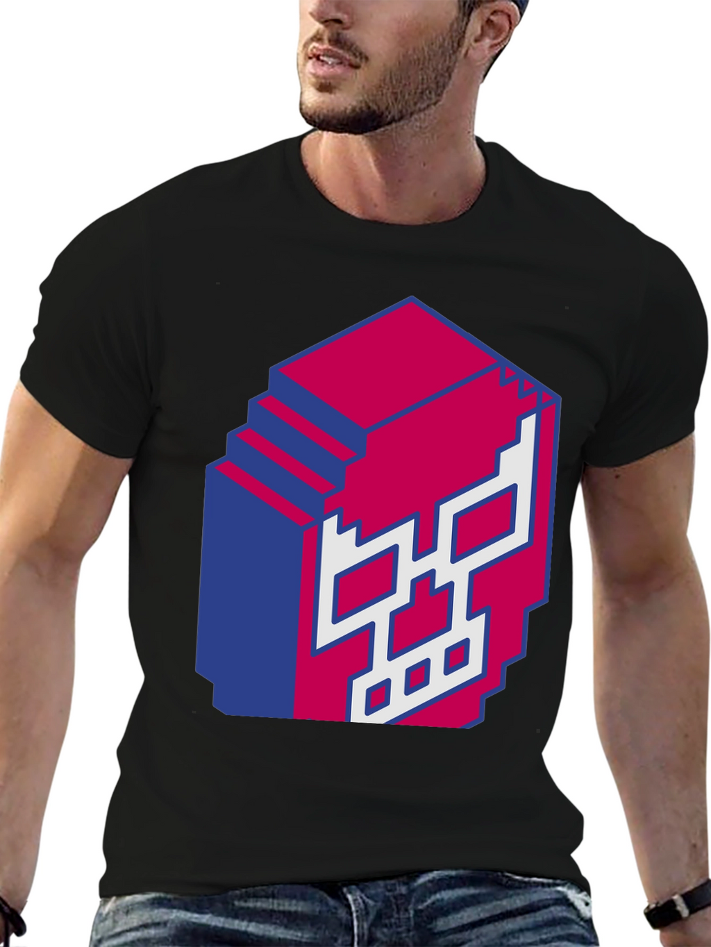 Pixel Skull Graphic Print Black T-Shirt