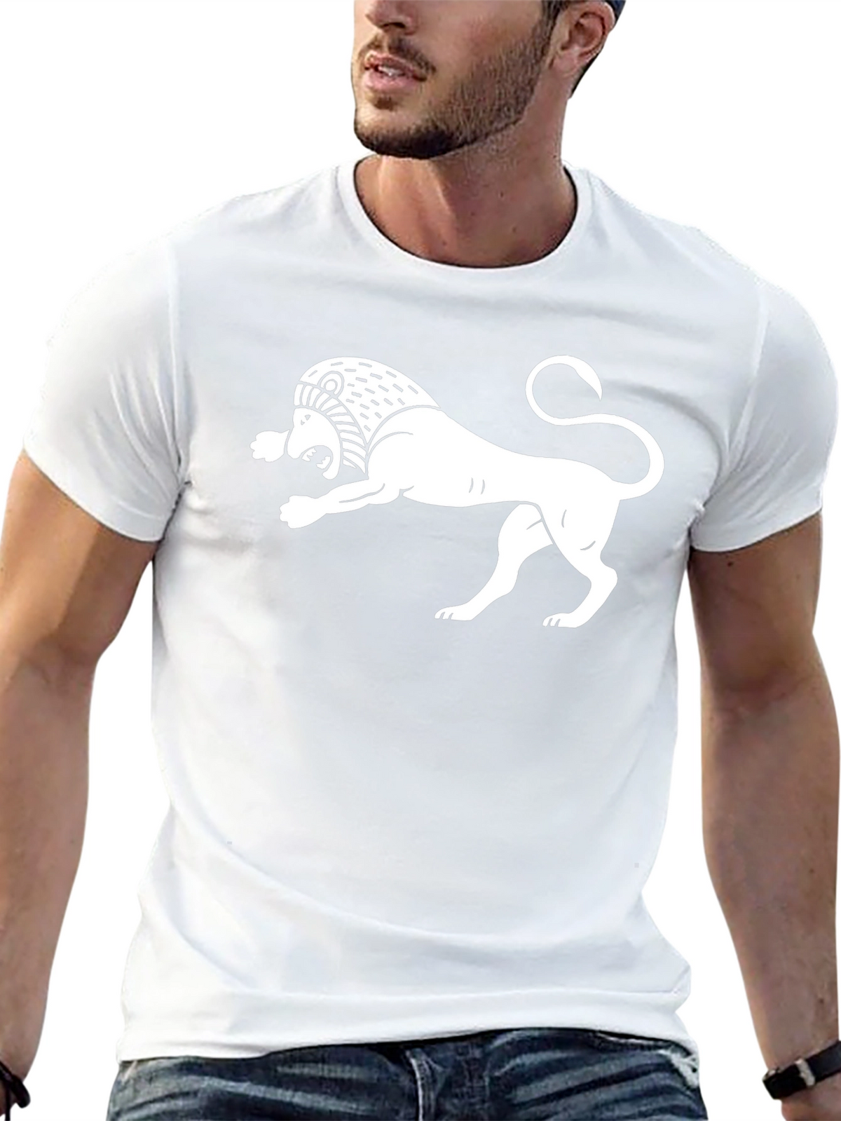 Black T-Shirt with White Armenian Lion Design