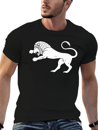 Black T-Shirt with White Armenian Lion Design