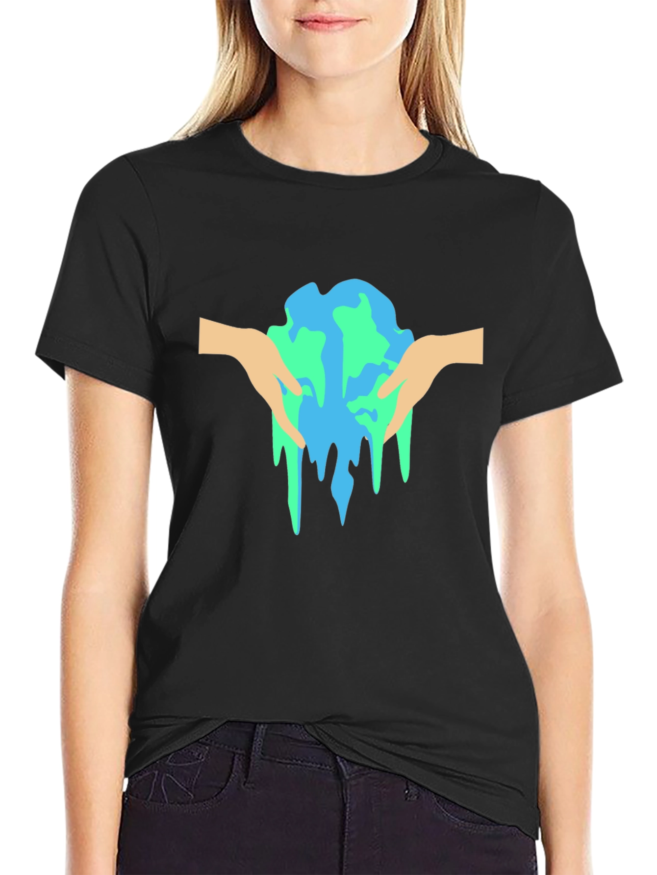 Melting Earth Graphic Tee - Black Cotton T-Shirt