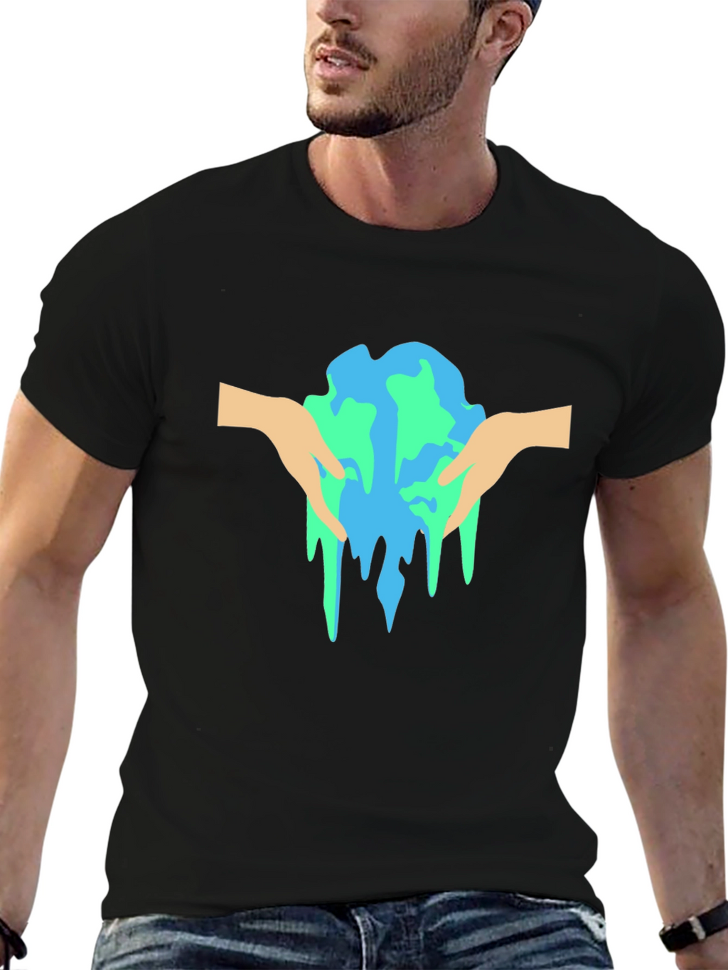 Melting Earth Graphic Tee - Black Cotton T-Shirt