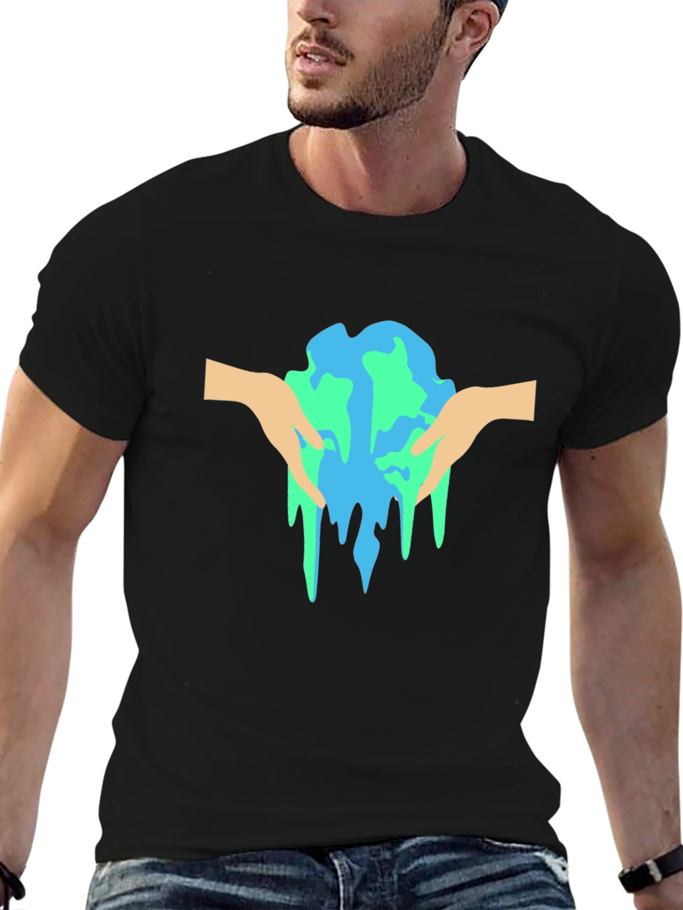 Melting Earth Graphic Tee - Black Cotton T-Shirt