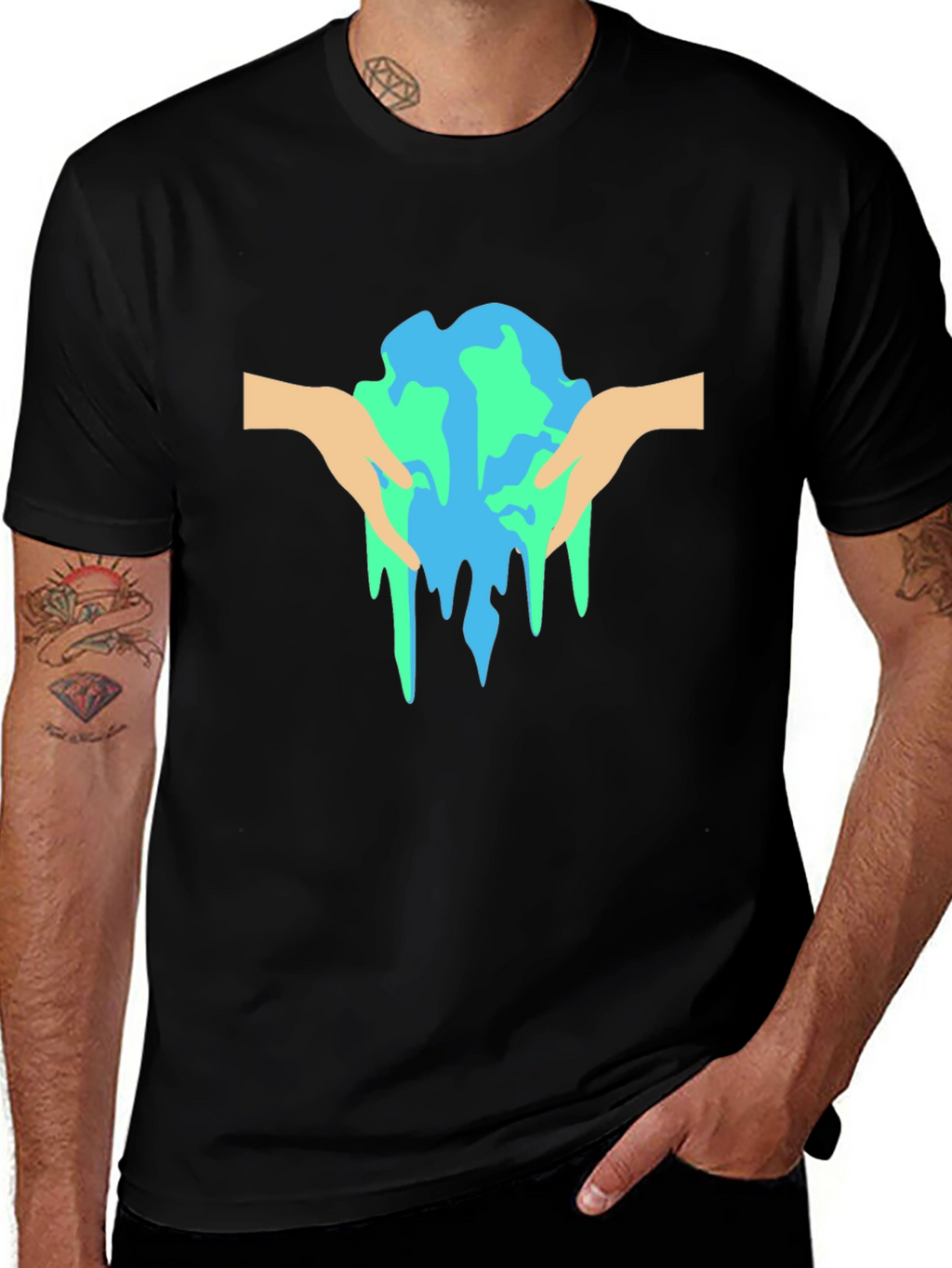 Melting Earth Graphic Tee - Black Cotton T-Shirt