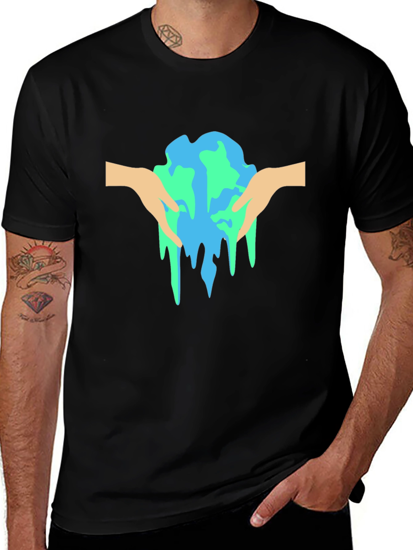 Melting Earth Graphic Tee - Black Cotton T-Shirt