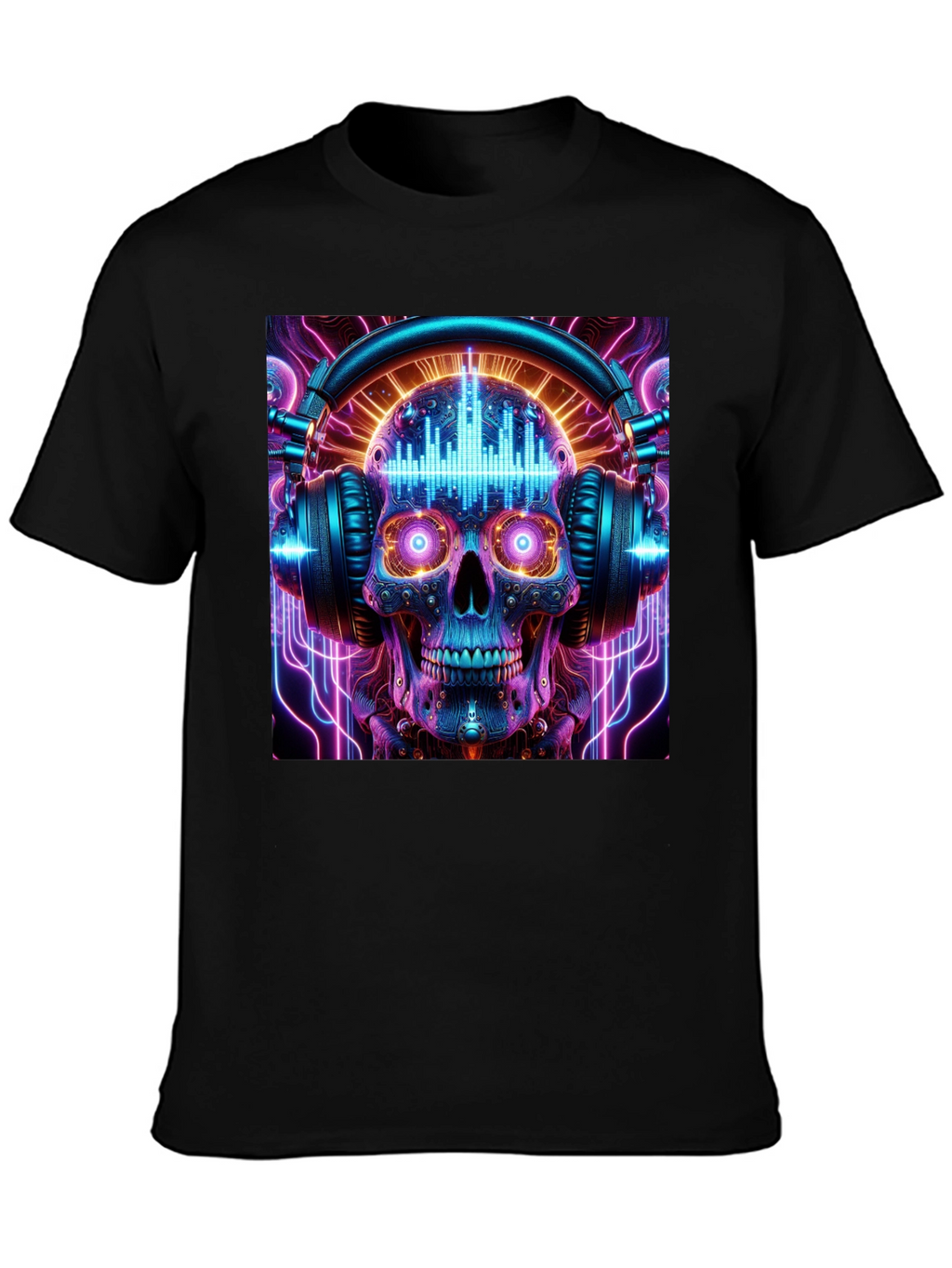 Skull Headphones Graphic Tee - Neon Rave Style