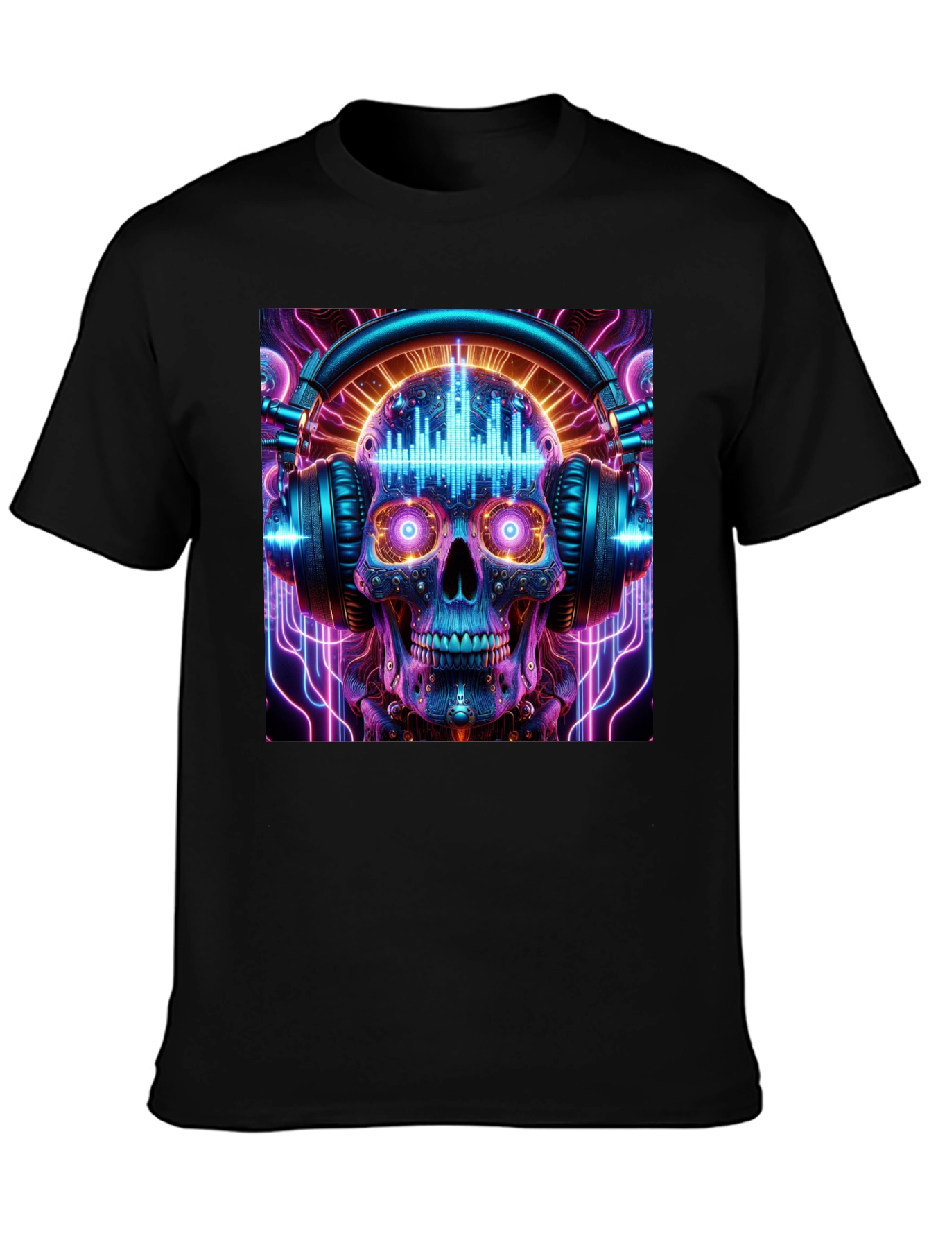 Skull Headphones Graphic Tee - Neon Rave Style