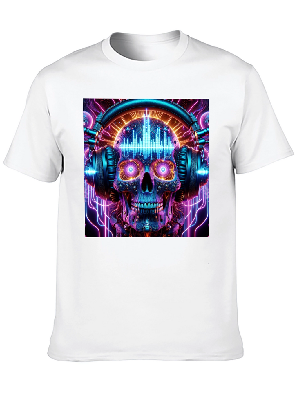 Skull Headphones Graphic Tee - Neon Rave Style