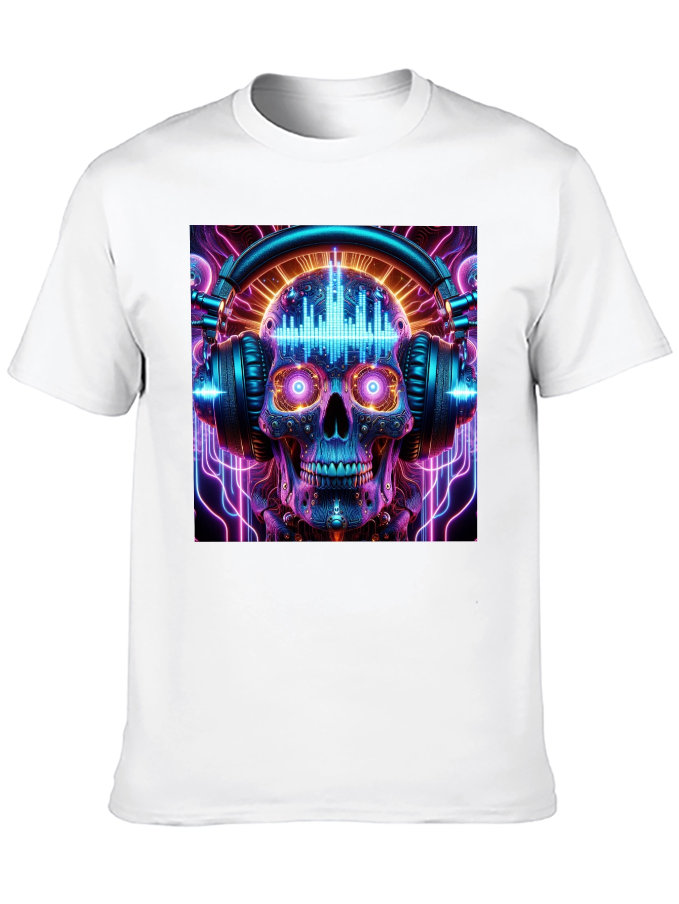 Skull Headphones Graphic Tee - Neon Rave Style