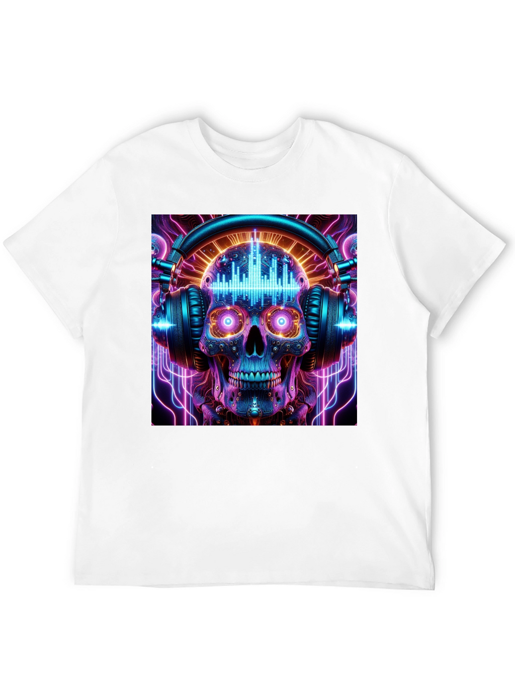 Skull Headphones Graphic Tee - Neon Rave Style