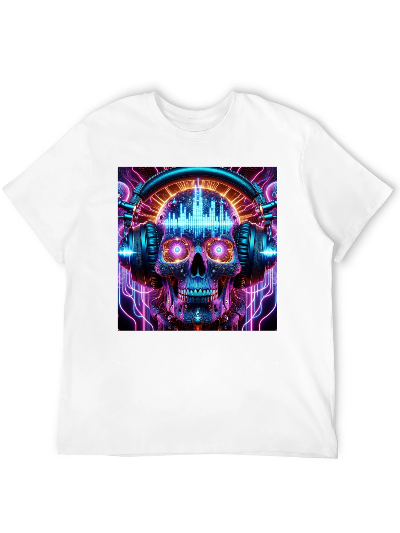 Skull Headphones Graphic Tee - Neon Rave Style